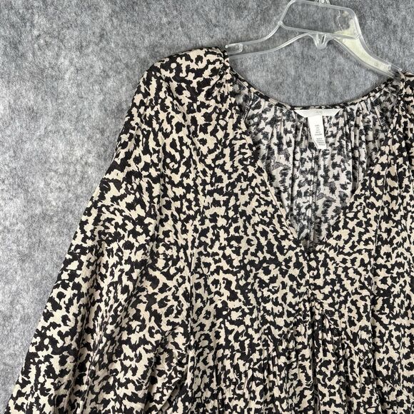 H&M Animal Print Shift Dress Long Sleeve Size Small Unlined Pullover Flowy Boho - Picture 2 of 12